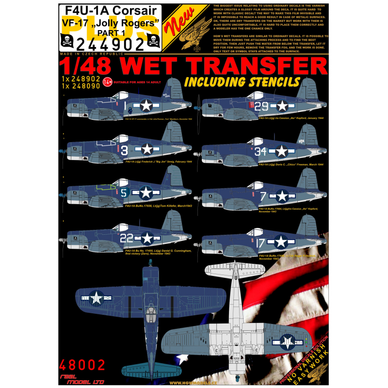 1/48 F4U-1A Corsair VF-17 "Jolly Rogers" - Part 1 - Wet Transfers | Vše