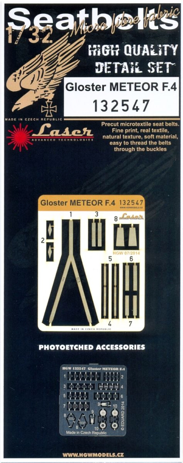 1/32 Gloster Meteor F.4 - Fabric Seat Belts - pre-cut (laser) HK Models ...