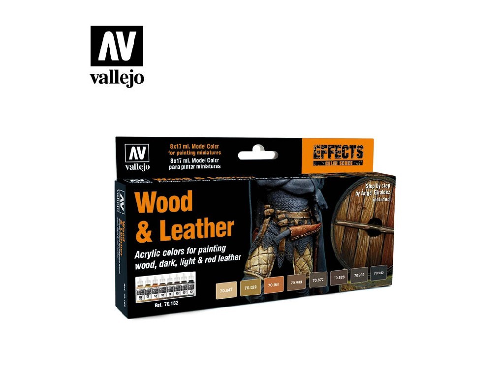 Acrylic colors set Vallejo Model Color Effects Set 70182 Wood & Leather (8) By Angel Giraldez