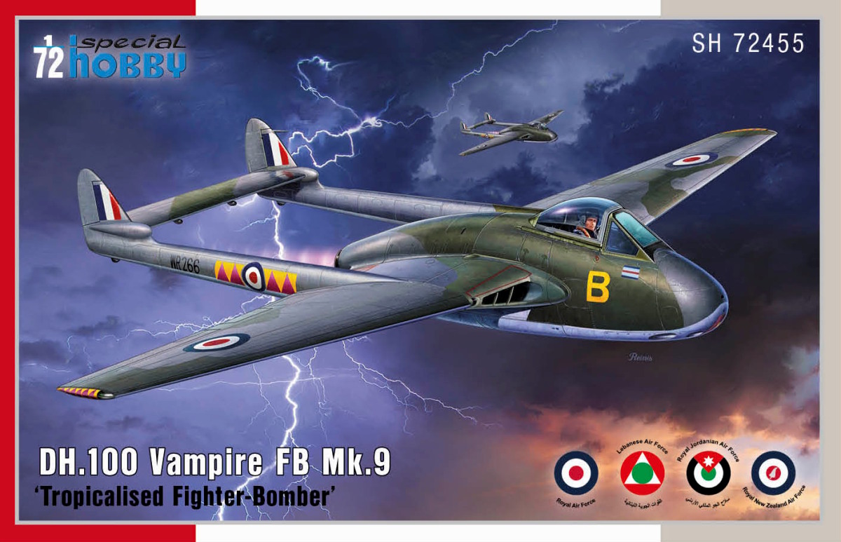 Scale plastic kit 1/72 DH.100 Vampire FB.Mk.9 ’Tropicalised Fighter-Bomber’
