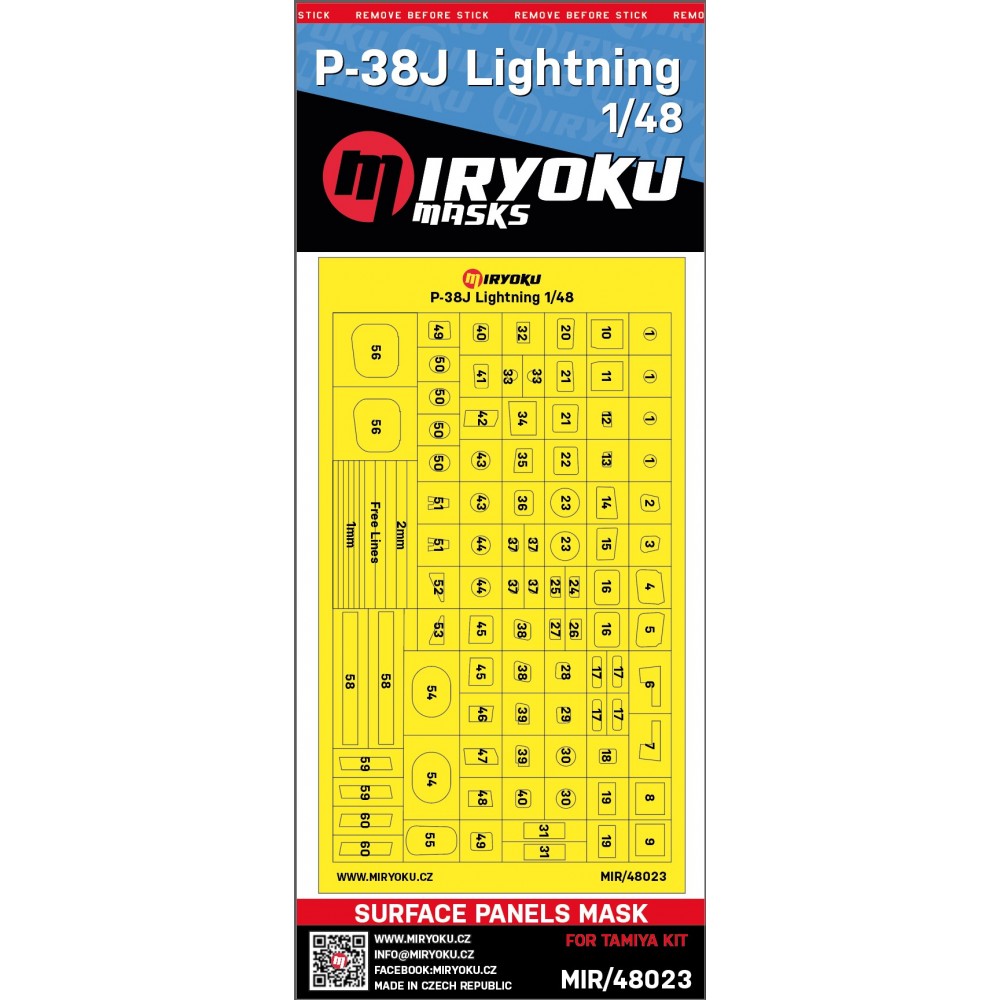 1/48 P-38J LIGHTNING - SURFACE PANELS MASK - Miryoku | Vše pro modeláře ...