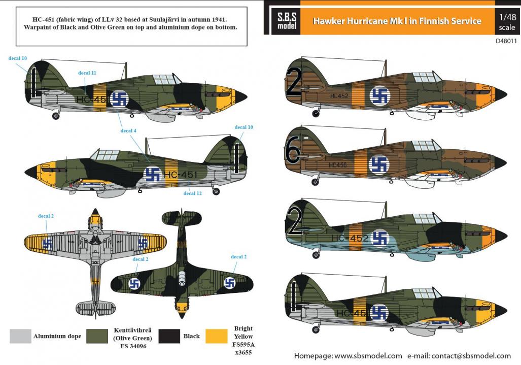 1/48 Hawker Hurricane Mk. I. Finnish Air Force WW II - Decals for Airfix/Hasegawa